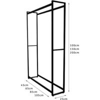 Montixx Kaminholzregal Brennholz-u.Feuerholzregal Kaminholzständer Kaminholzhalter aus Metall schwarzpulver beschichtet Ständer abstellbar H100xB85xT25cm