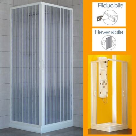 Dianhydro – Box doccia a soffietto riducibile 70x90 cm – Struttura in PVC bianco – Altezza 185 cm – Apertura reversibile (1/3)