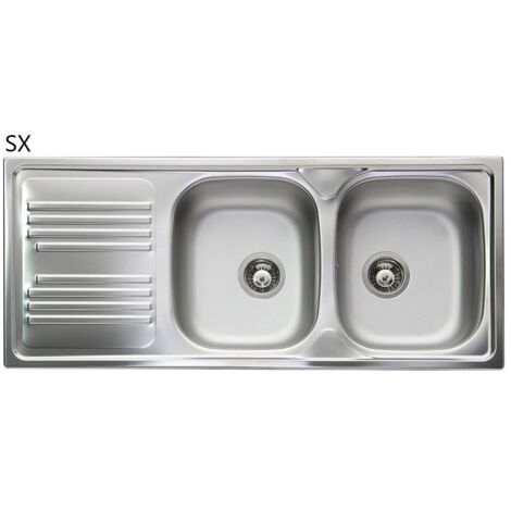 LAVELLO INCASSO IN ACCIAIO INOX CON 2 VASCHE cm 116 gocciolatoio sx APELL