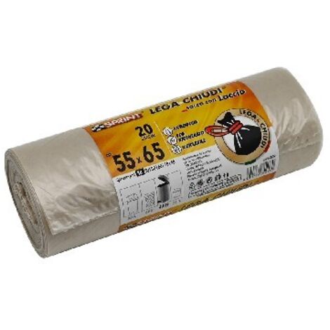 20 PZ SACCHI SPAZZATURA LEGA E CHIUDI C/LACCIO SPESSORE 18 MY Misura: Trasparente cm 55 x 65