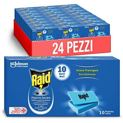 Raid Piastrine Antizanzare, Inodore, Formato Scorta 24 Confezioni da 10 Pezzi Ciascuna (240 Piastrine) (1/4)