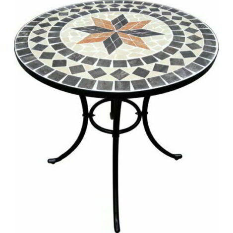 Tavolo da giardino rotondo in ferro battuto con mosaico – Diametro 60 cm – Altezza 70 cm – Design elegante per esterni – Domus (1/3)