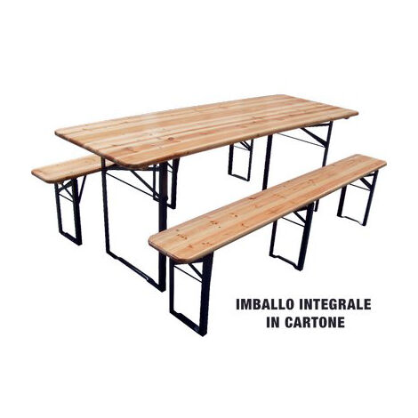 SET TAVOLO + PANCHE BIRRERIA 3 GAMBE DOMUS LEGNO/ACCIAIO CM 220X70 H.CM 76 CF=PZ 3 (1/6)