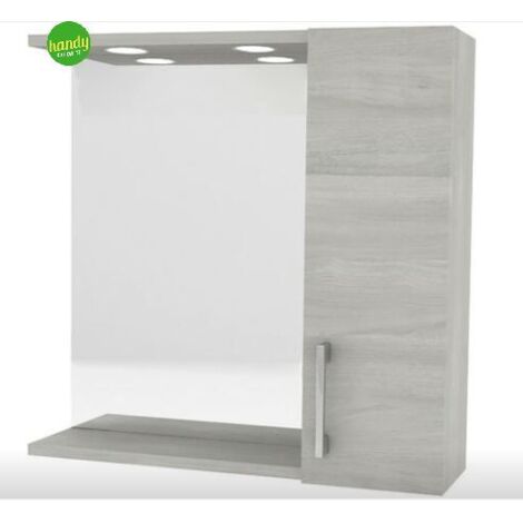 Specchiera da bagno pensile singolo 58x16xh57 cm – rovere grigio – illuminazione superiore ad incasso – maniglia lato destro (1/10)