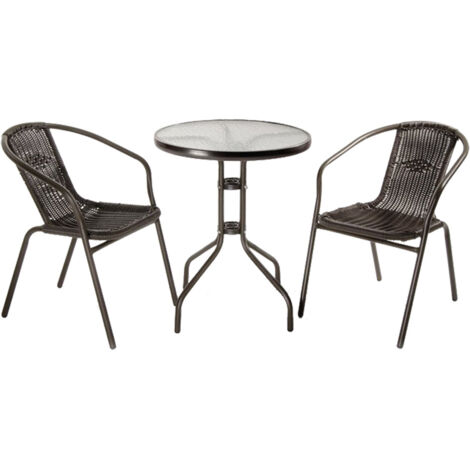 Lif set salotto giardino in polyrattan Achille tavolo tondo cm 60x70h con vetro temperato e 2 sedie con braccioli colore nero (1/3)