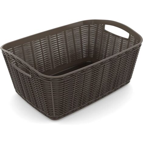 La Canestrina Contenitore Portaoggetti Plastica Simil Paglia Tortora 31x21,5x13h (1/5)