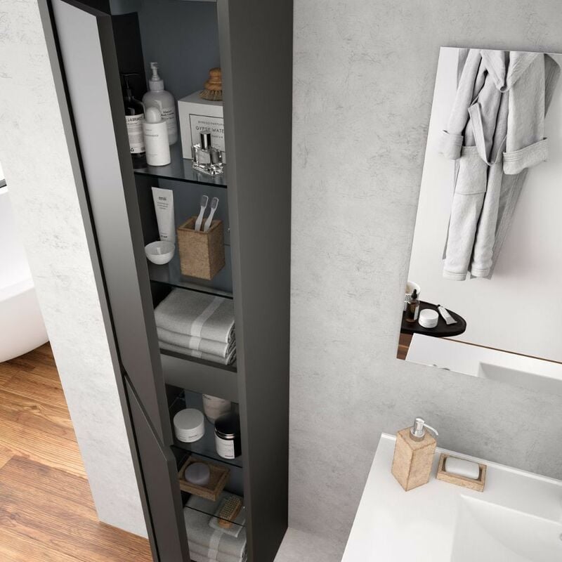 Colonna bagno sospesa 140h cm colore grigio opaco con 2 ante - Iridesa