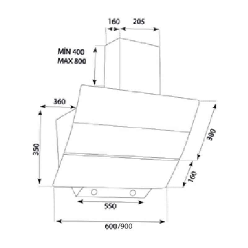 Cappa da parete 90 cm con vetro e corpo colore bianco - TURBINE 90