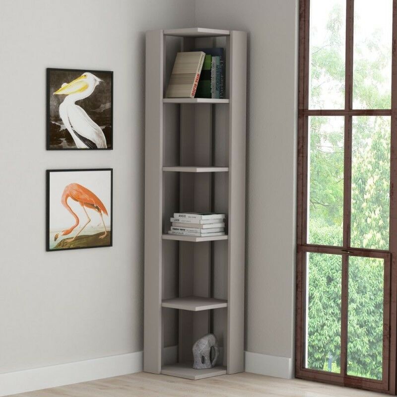 Libreria angolare in legno 34x161h cm con 5 ripiani colore tortora - Nati