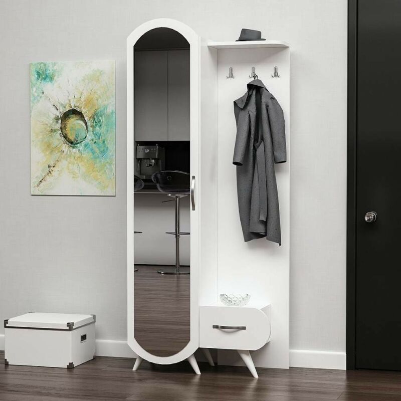Mobile ingresso 80x180h cm con anta a specchio e cassetto colore bianco -  Kerry