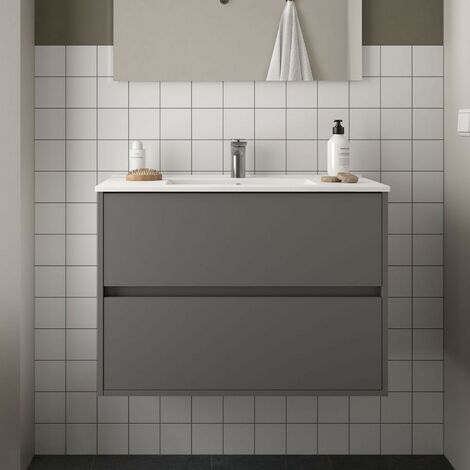 Mobile bagno sospeso colore grigio opaco con lavabo 81 cm - Iridesa