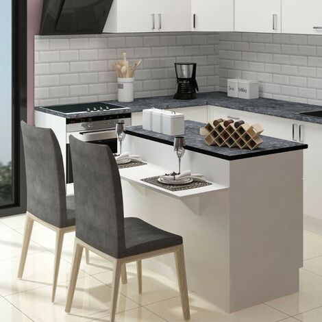 Isola da cucina 120x90h cm colore bianca con top effetto marmo nero -  Milazzo