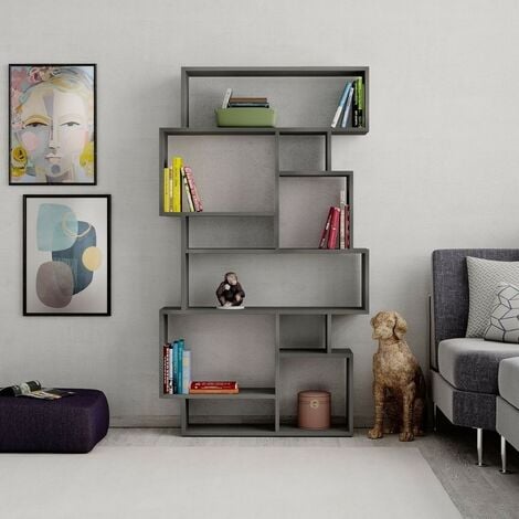 Libreria in legno 96x168,5H cm orizzontale bifacciale colore cemento -  Karmato