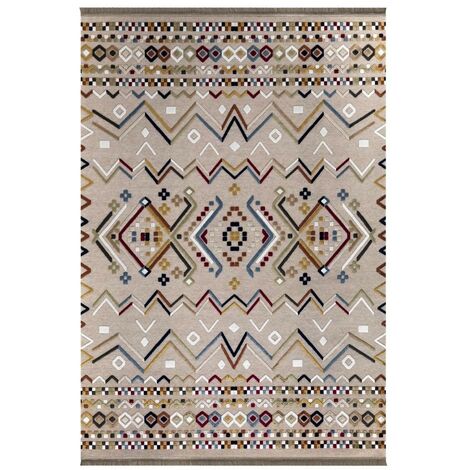 Tappeto Da Soggiorno Nero Crema Strisce Geometrico Cerchio 120 X 170 Juno M22084392