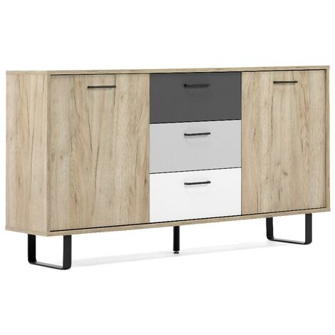BIM Furniture Cassettiera Nuka In Laminato - Credenza 45 X 155 X 87 Cm Con 3 Ante E 2 Cassetti, Per Soggiorno, Corridoio, Ufficio - Colore Rovere Artisan E Nero Opaco