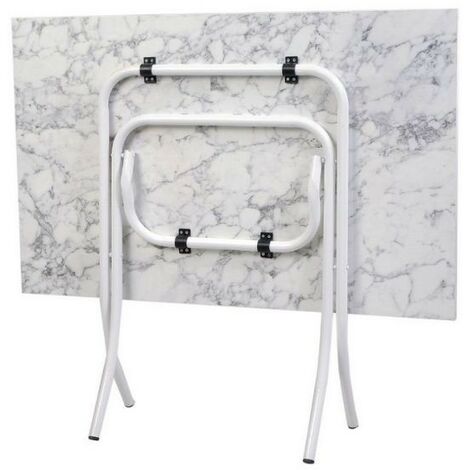 Tavolo pieghevole 60x90 cm effetto marmo bianco e gambe bianco