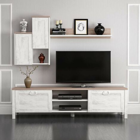 Mobile porta TV colore bianco vintage e rovere 160 cm - Sento