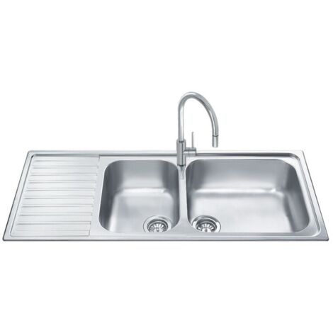 Lavello incasso semifilo 2 vasche e gocciolatoio sinistro 116x50 Smeg LGM116S inox