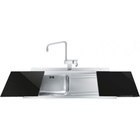 Lavello incasso 1 vasca e gocciolatoio destro con taglieri in vetro nero - Smeg LI91ND