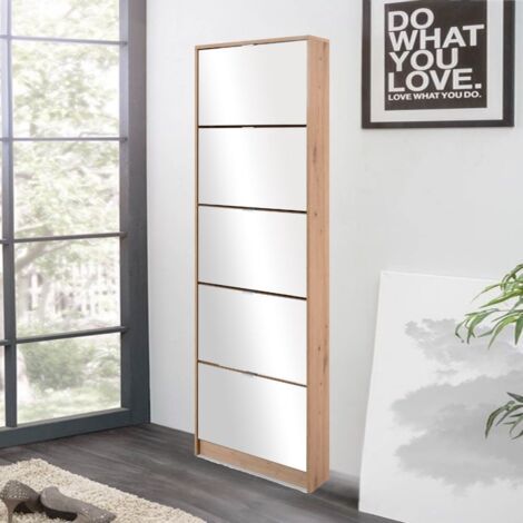 Scarpiera Aheaplus Con Luci A LED A Sensore Di Movimento - Armadio Per Scarpe In Legno, Grigio E Bianco, 91,5x9,84x100 Cm