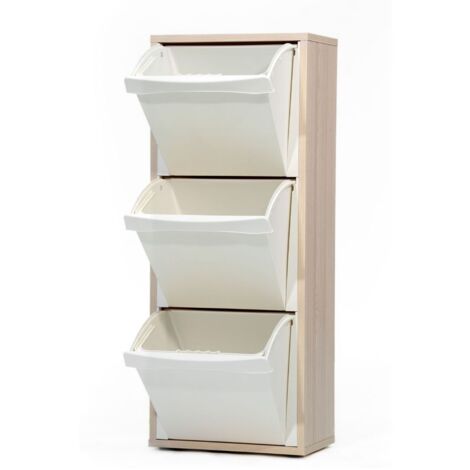 Mobile Pattumiera Elide Con 3 Secchi Estraibili, Colore Bianco, Dimensioni 40x25x102 Cm - Per Raccolta Differenziata