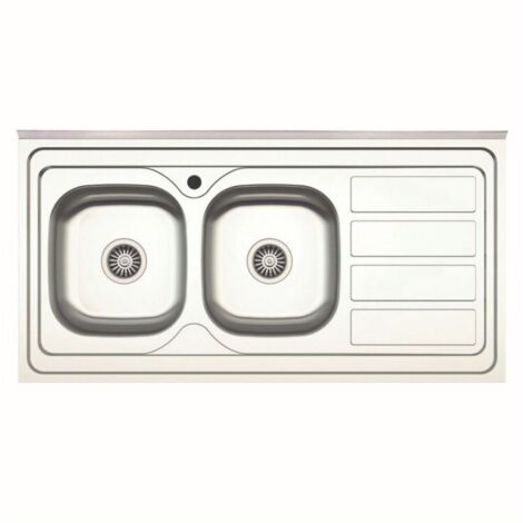 Lavello da appoggio SA46 due vasche con gocciolatoio destro 120x60cm. inox