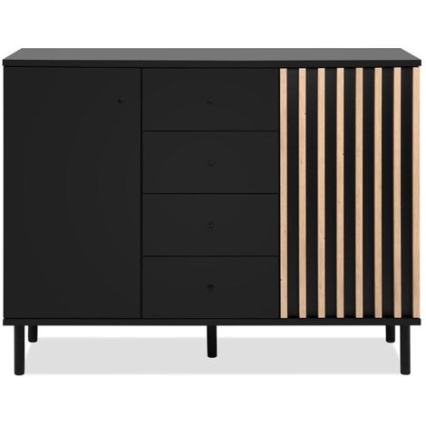 Madia Monza 01B con 2 ante e 4 cassetti colore nero con listelli rovere effetto cannettato (1/5)