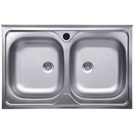 Lavello cucina acciaio appoggio 80x50 cm due vasche N214
