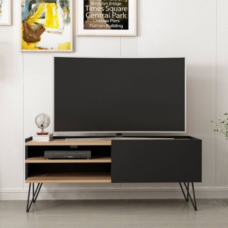 Mobile porta TV con anta ribalta colore nero e noce 124 cm - Aral (1/6)