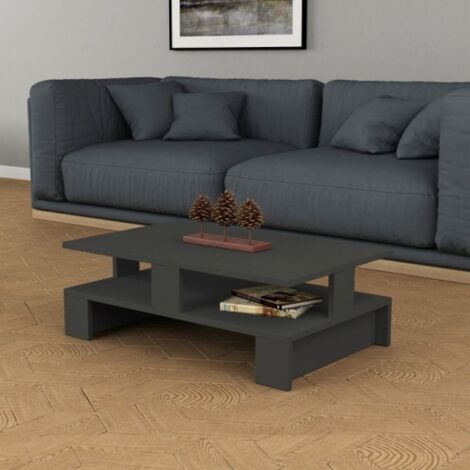 Tavolino da salotto con doppio ripiano colore antracite 80x50 cm - Mansu (1/4)