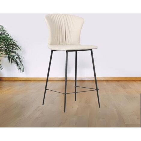 Sgabello con schienale avvolgente beige e gambe in metallo nero - Core (1/5)