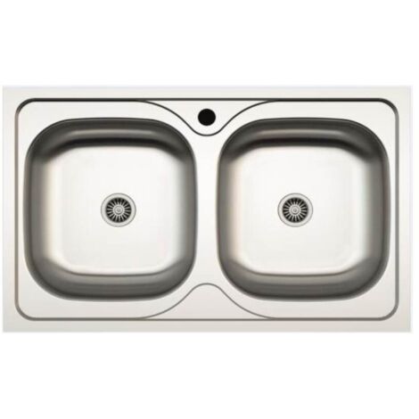 Lavello incasso cucina acciaio inox 86x50 cm – 2 vasche 35x40 cm – Superficie lucida – Spessore 0,80 mm – Samet (1/3)