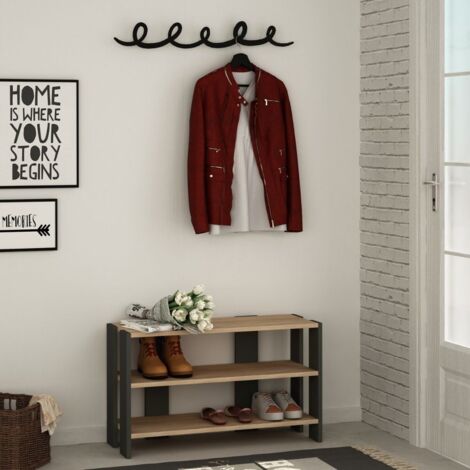 Mobile Ingresso scarpiera 84x43h cm colore rovere antracite con appendiabiti nero - Tono (1/3)