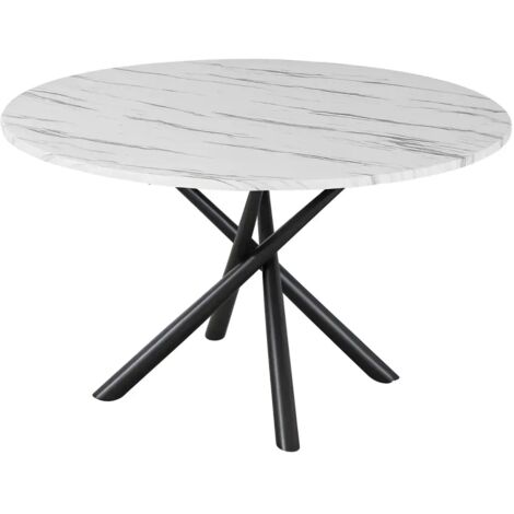 Tavolo rotondo con piano effetto marmo bianco e struttura in metallo nero - Umbriel (1/5)