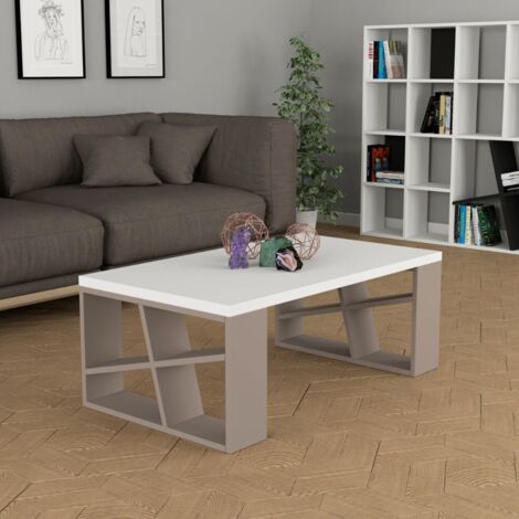 Tavolino da salotto con piano bianco e gambe tortora 105x40 cm - Honey (1/3)