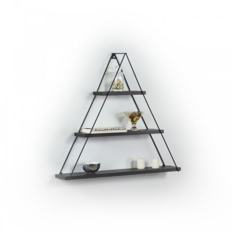 Mensola triangolare 74 cm in legno con tre ripiani colore nero - Moset (1/5)