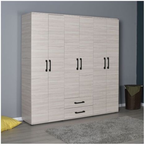 Armadio 6 ante e 2 cassetti GRD4262023 colore rovere 200x45x180H