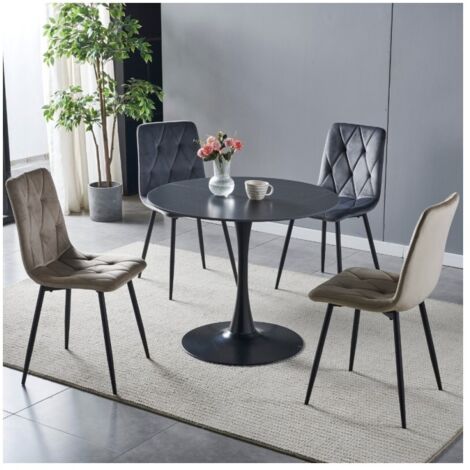 Tavolo rotondo con piano ceramica effetto marmo nero e oro - Dot (1/5)