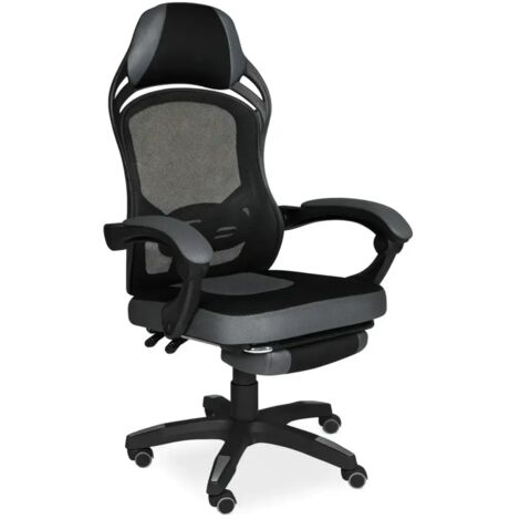 Sedia da gaming con poggiapiedi estensibile e schienale in rete nero - Arypo (1/5)