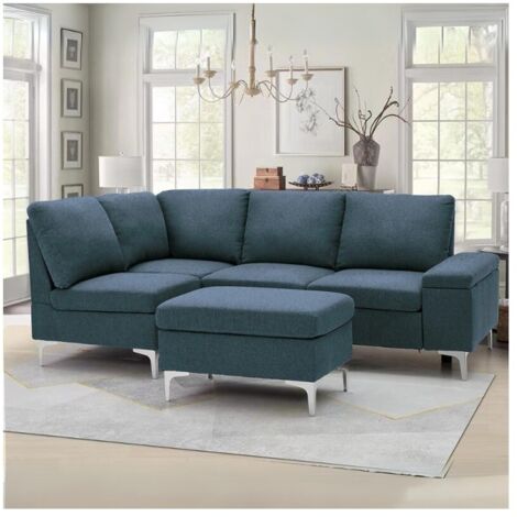 Divano angolare sinistro tessuto grigio Dina con bracciolo porta oggetti 218X172X87H