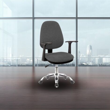 Poltrona da ufficio con ruote tessuto grigio e base cromata - CR415 (1/5)