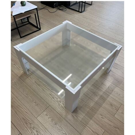 Tavolino da salotto 88,5x81 cm colore bianco con doppio ripiano in vetro - Homy (1/5)