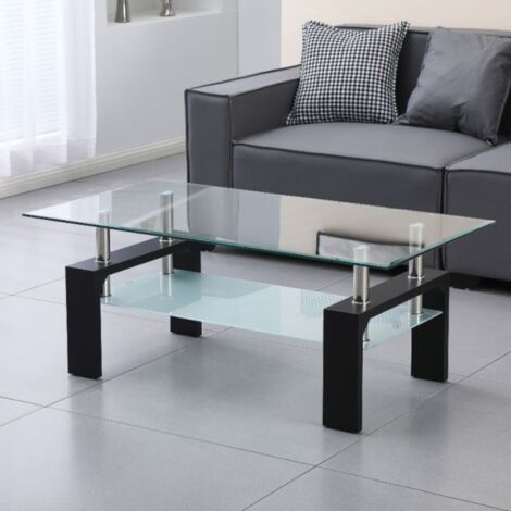 Tavolino da salotto 110x60 cm colore nero con due ripiani in vetro - Titania (1/5)