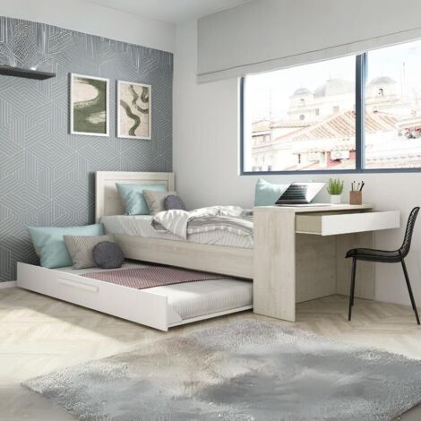 Letto 1950 con scrivania integrata e letto estraibile reversibile bianco vintage e bianco