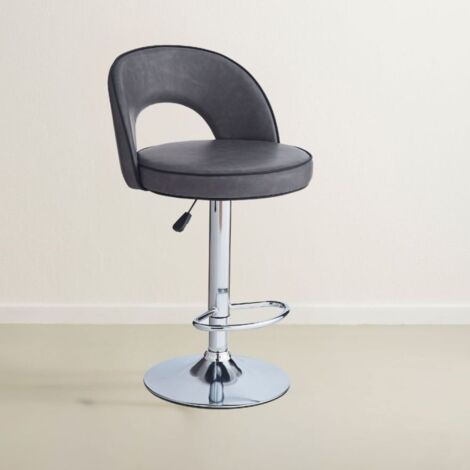 Sgabello in ecopelle grigio e gamba metallo colore inox - Liam (1/5)