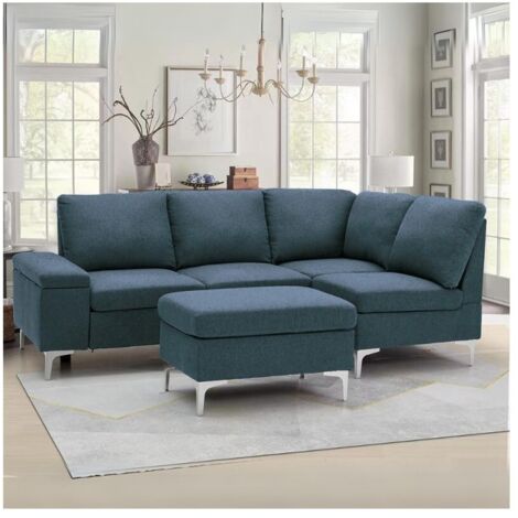 Divano angolare destro tessuto grigio Dina con bracciolo porta oggetti 218X172X87H