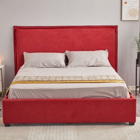 Letto Matrimoniale Contenitore Tessuto Rosso  170x206x118 cm (1/5)