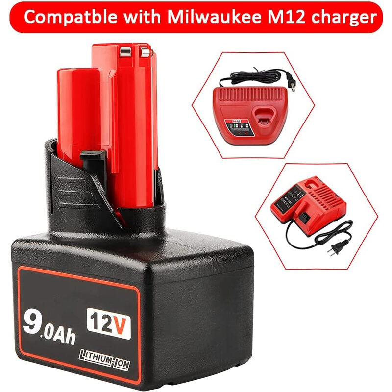 2X 12V 9Ah M12 Pour Milwaukee Batterie de rechange M12B6 LITHIUM 48-11-2402  M12B5 48