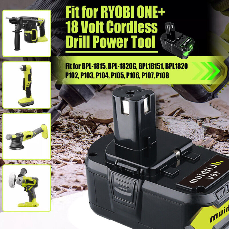 2 Stück Ersatzakku Für Ryobi 18V – 8000mAh Li-Ion Akku Mit LED-Anzeige, Kompatibel Mit P108, P107 & Vielen Mehr