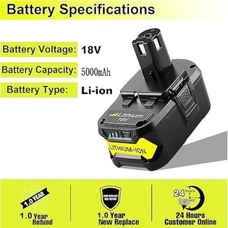 Batterie De Rechange 18V 5,5Ah Pour Outils Ryobi - Compatible P108, RB18L50, Etc. - Avec Indicateur LED